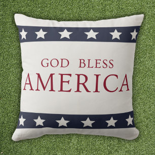 God Bless America Patriotic White and Blue Throw Pillow