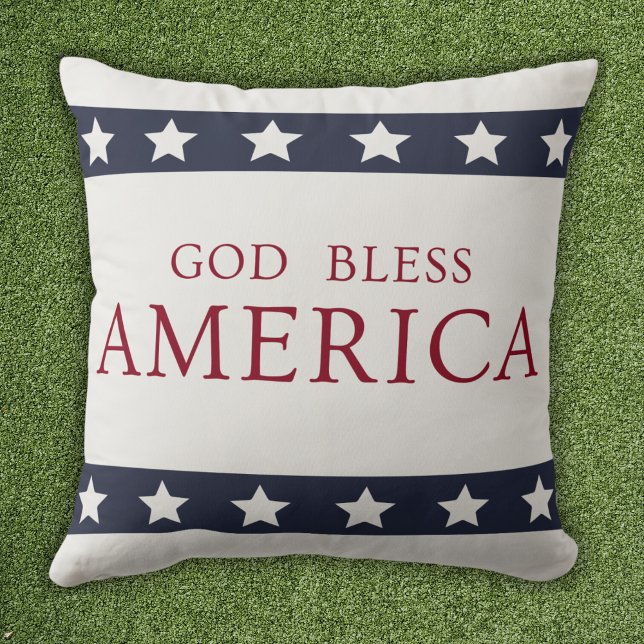 God Bless America Patriotic White and Blue Throw Pillow (Creator Uploaded)