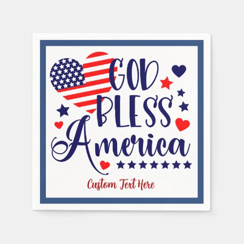 God Bless America Quote American Heart Flag Napkins
