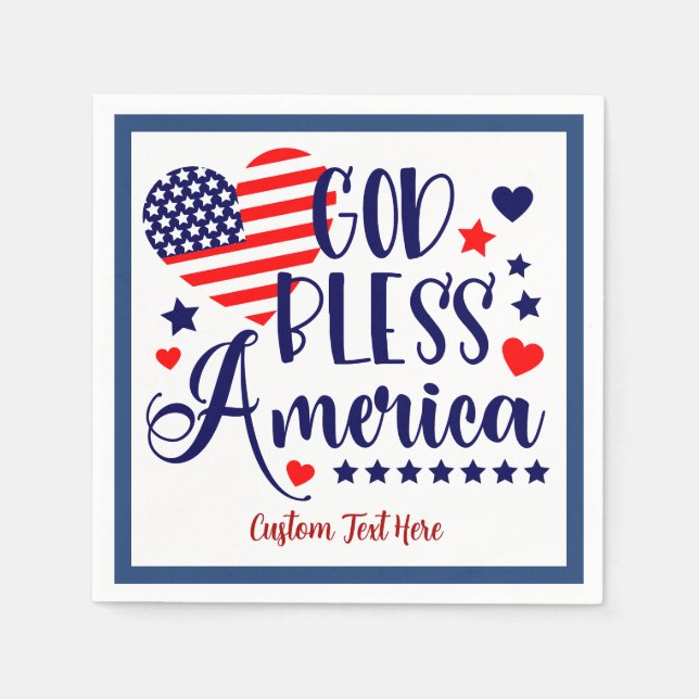 God Bless America Quote American Heart Flag Napkins (Front)