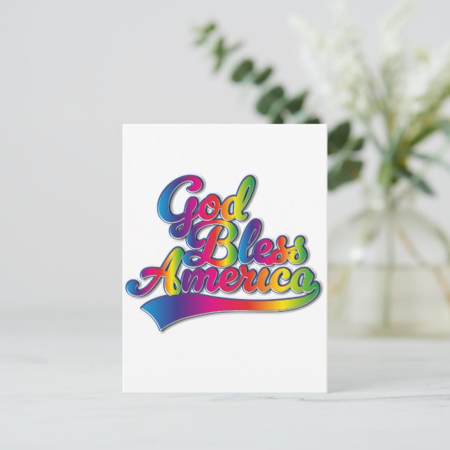 God Bless America Rainbow logo Holiday Postcard (Standing Front)