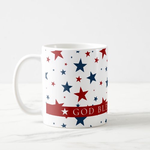 God Bless America Red Blue USA Stars Pattern Coffee Mug