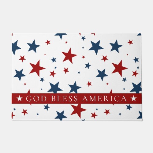 God Bless America Red Blue USA Stars Pattern Doormat