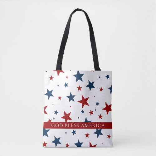 God Bless America Red Blue USA Stars Pattern Tote Bag