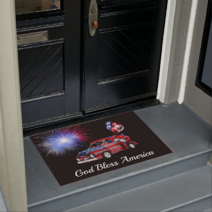 God Bless America Red White and Blue Fireworks Doormat