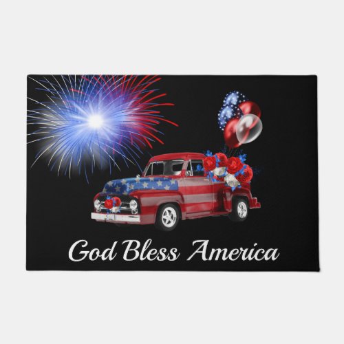 God Bless America Red White and Blue Fireworks Doormat