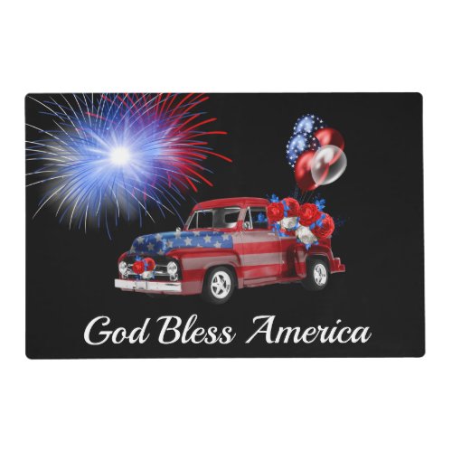 God Bless America Red White and Blue Fireworks  Placemat