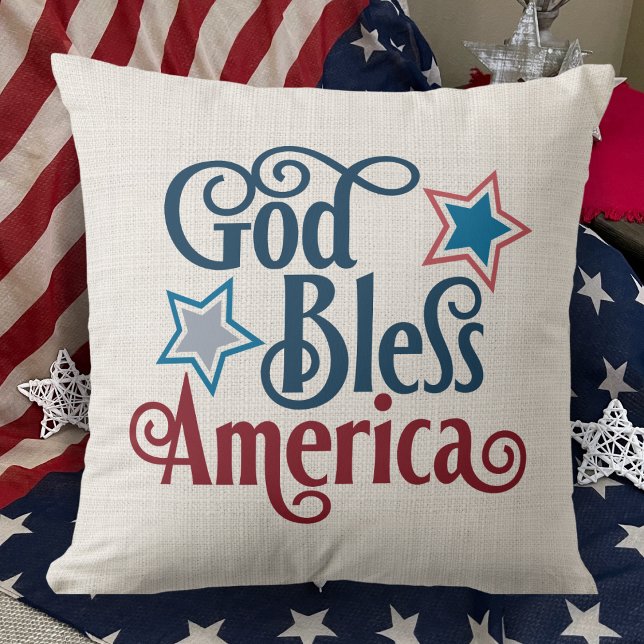 God Bless America Red White and Blue Patriotic Throw Pillow (Creator Uploaded)
