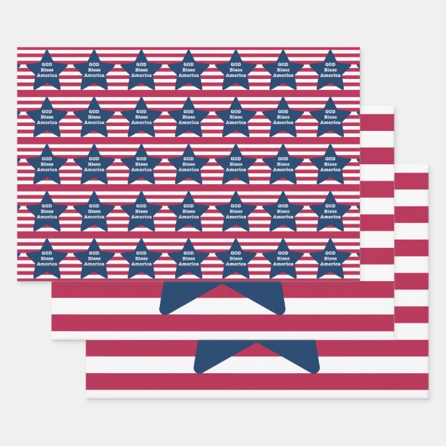 God Bless America Red White And Blue  Wrapping Paper Sheets (Set)