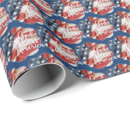 God Bless America Red White Blue Flag Wrapping Paper