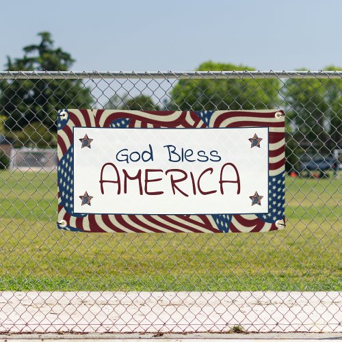 God Bless America Red White Blue Flags Banner