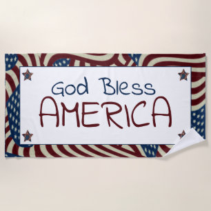 God Bless America Red White Blue Flags Beach Towel