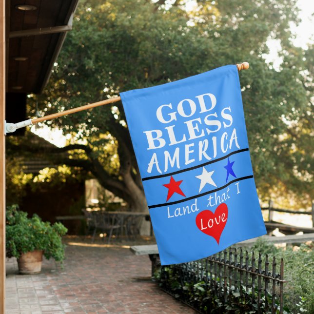 God Bless America Red White Blue Stars Heart House Flag (In SItu)