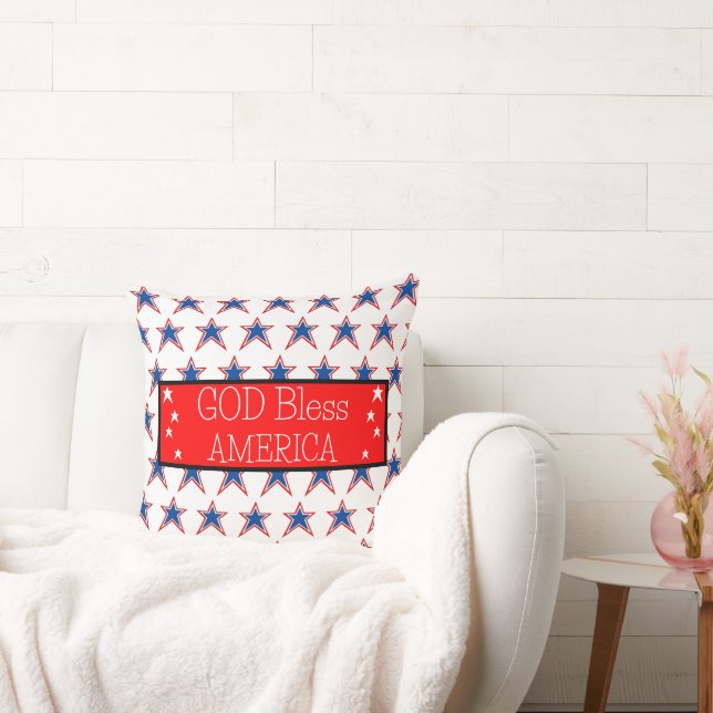 God Bless America Red White Blue Stars Throw Pillow (Couch)