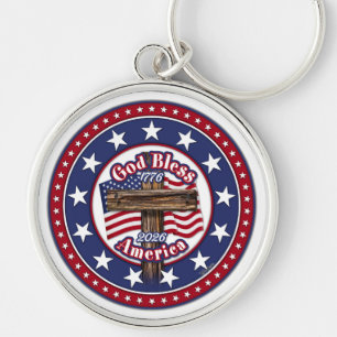 God Bless America Rugged Cross Flag 1776-2026 Keychain