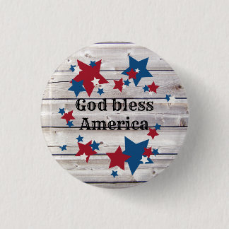 God Bless America Rustic Red White Blue Stars Button