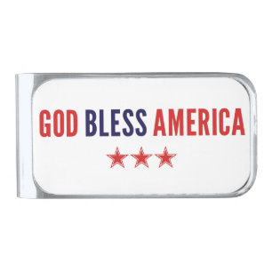 God Bless America Silver Finish Money Clip