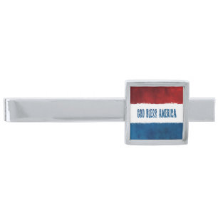 God Bless America Silver Finish Tie Bar