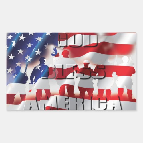 God Bless America Soldiers and the Flag Patriotic Rectangular Sticker