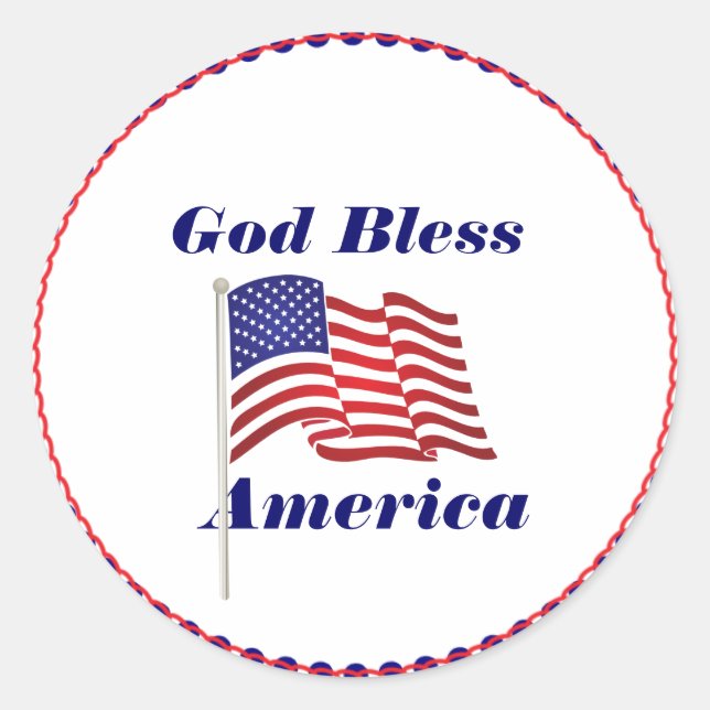 God Bless America text, American flag Classic Round Sticker (Front)