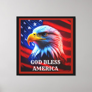 God Bless America US Flag Bald Eagle Canvas Print
