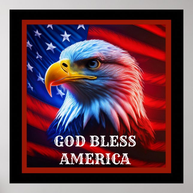 God Bless America US Flag Bald Eagle Poster (Front)