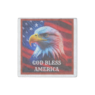God Bless America US Flag Bald Eagle Stone Magnet