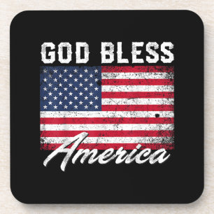 God Bless America USA Flag 4th of July Patriotic Beverage Coaster