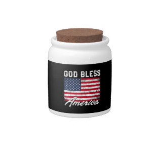 God Bless America USA Flag 4th of July Patriotic Candy Jar