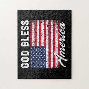 God Bless America USA Flag 4th of July Patriotic Jigsaw Puzzle