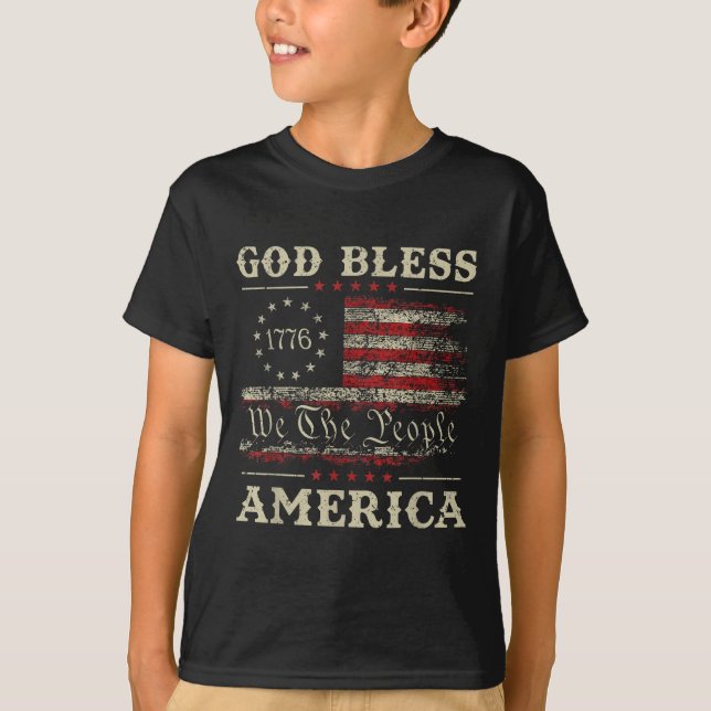 God Bless America Usa Flag 4th Of July Patriotic  T-Shirt (Front)