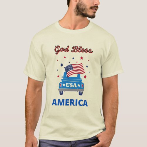 God Bless America USA Flag Truck mens T_shirt