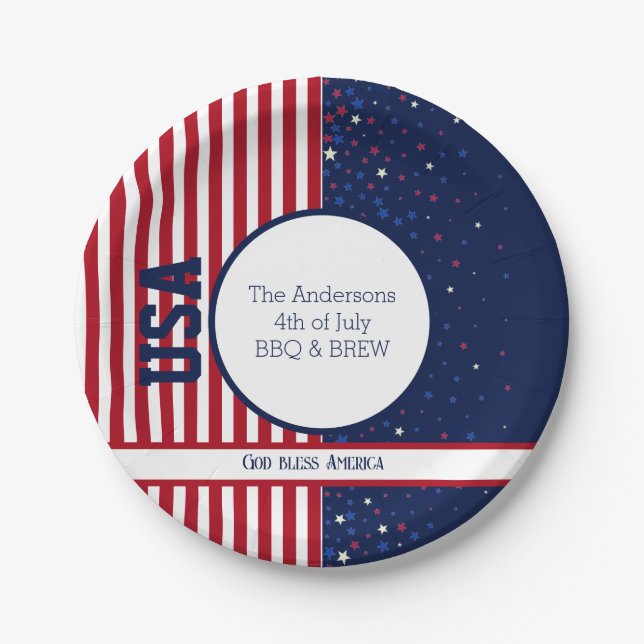 God Bless America USA Independence 4th July Party Paper Plates (Front)