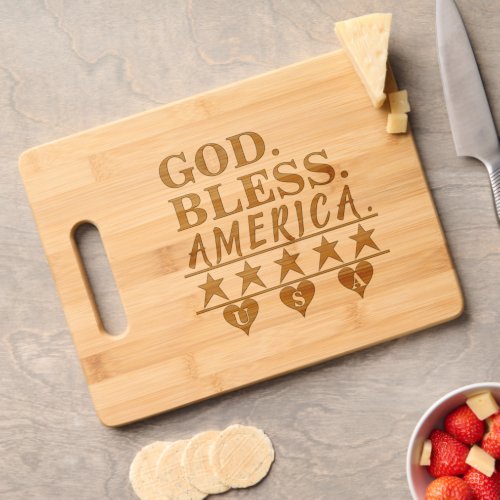 GOD Bless America USA Stars Hearts Cutting Board