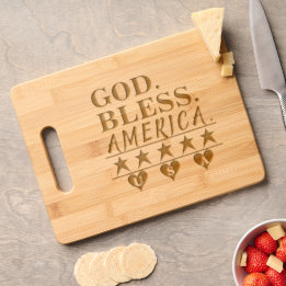 GOD Bless America USA Stars Hearts Engraved Cutting Board