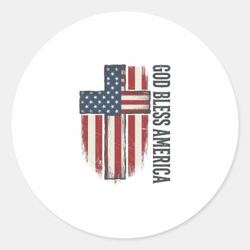 God Bless America Vintage Patriotic Cross Design_1 Classic Round Sticker