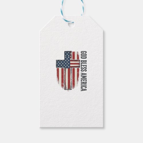 God Bless America Vintage Patriotic Cross Design_1 Gift Tags