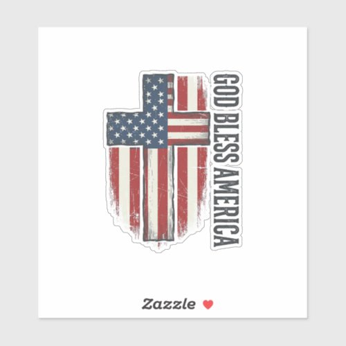 God Bless America Vintage Patriotic Cross Design_1 Sticker