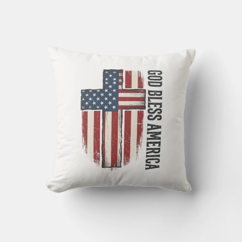 God Bless America Vintage Patriotic Cross Design_1 Throw Pillow