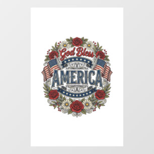 God Bless America Vintage Patriotic Floral Window Cling