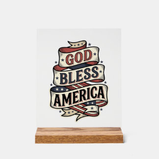 God Bless America Vintage Patriotic Vector Design_ Acrylic Sign
