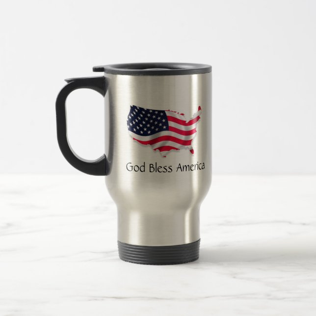 God Bless America w/ Map Flag Travel Mug (Left)