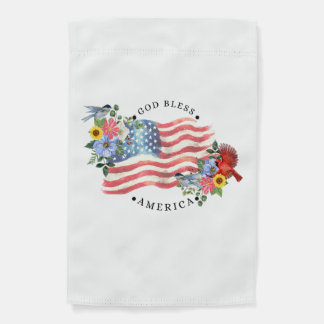 God Bless America Watercolor Flag/Flowers/Birds II Garden Flag