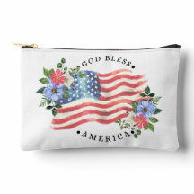 God Bless America Watercolor Flag/Flowers II