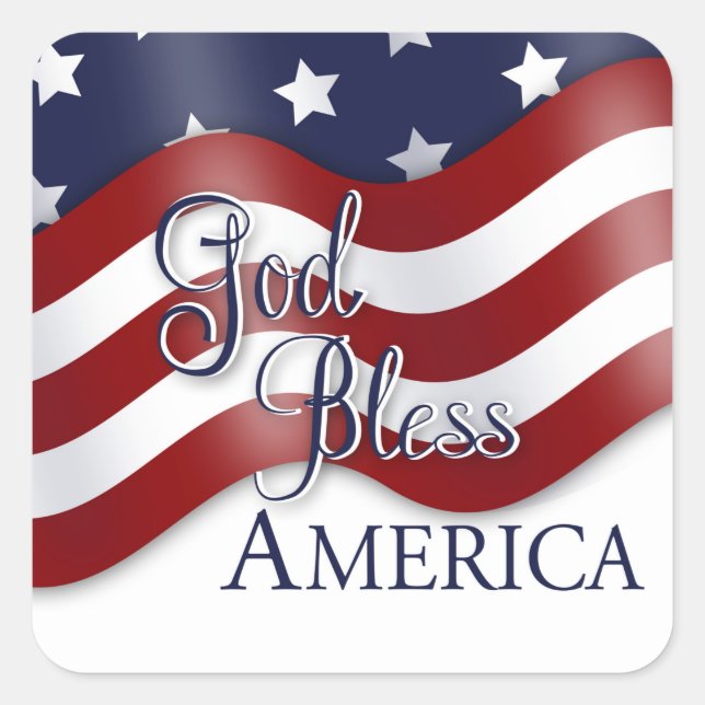God Bless America Waving Flag Flag Square Sticker (Front)