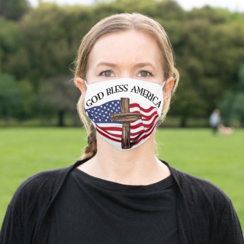 God Bless America With Cross And Flag Adult Cloth Face Mask