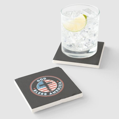 God Bless America with Flag and Cross Stone Coaster