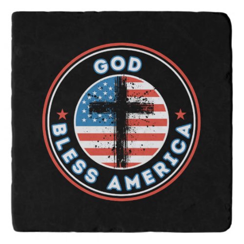 God Bless America with Flag and Cross Trivet