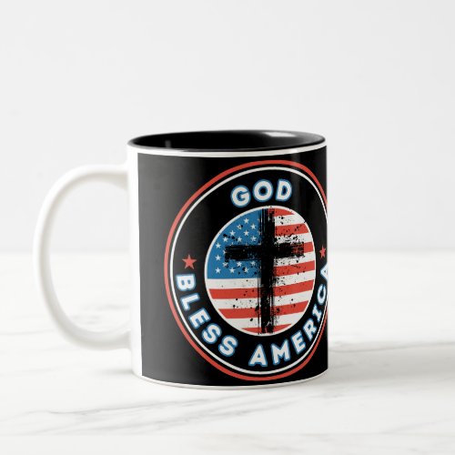 God Bless America with Flag and Cross Two_Tone Coffee Mug