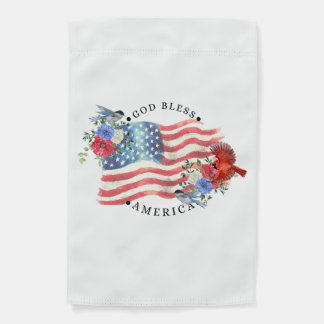 God Bless America With Flag/Flowers/Birds Garden Flag